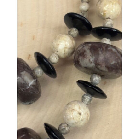 Artisan Natural Stone Necklace Handcrafted Jasper, Fossil & Onyx Beads Statement - Picture 9 of 14